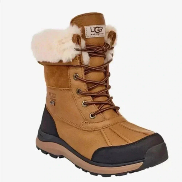 UGG Women's Adirondack III Short Winter Leather Wool Boot Chestnut Brown size 8 - Picture 2 of 2